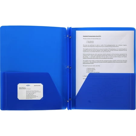 Oxford Hard Plastic Duo-tang with fasteners and pockets, Blue