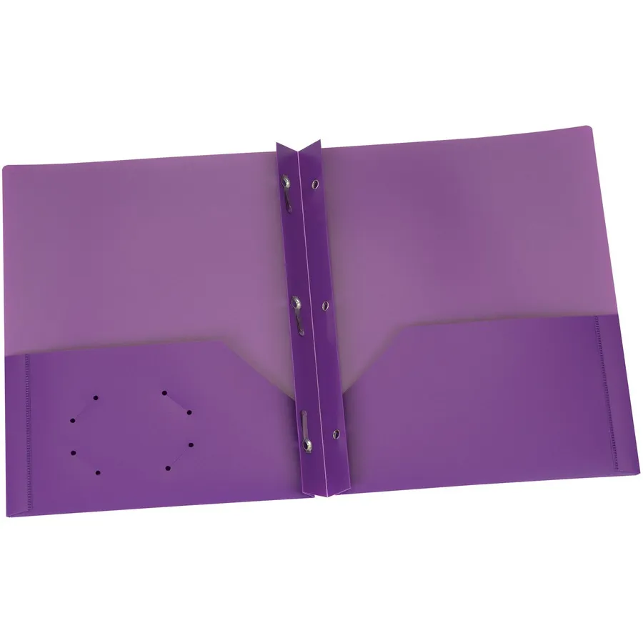 Duo-tang Oxford en plastique rigide attaches et pochettes, mauve