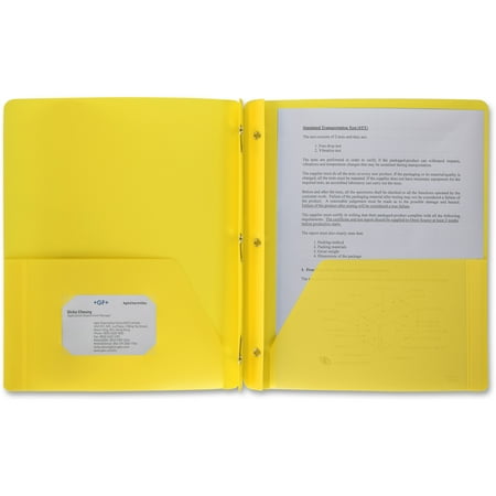 Duo-tang Oxford en plastique rigide attaches et pochettes, Jaune