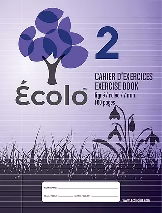 Cahier d'exercices Écolo #2, Ligné 7 mm, 3 trous, 100 pages