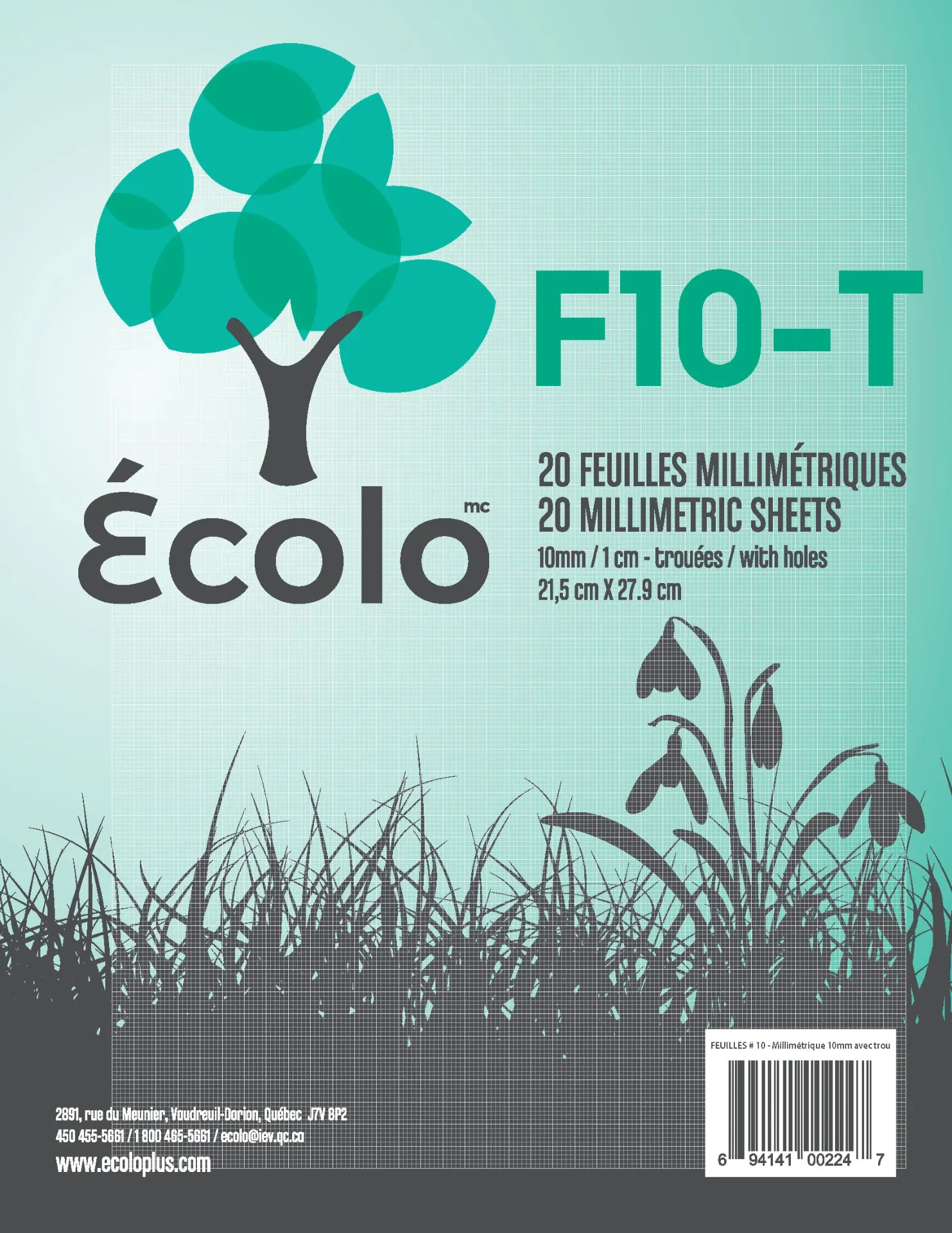 Feuilles millimétiques Troués (paquet de 20 fls)