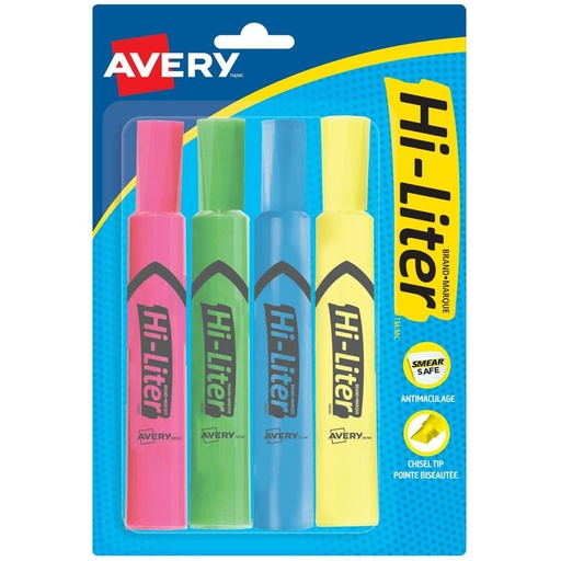 Hi-Liter Highlighters, Chisel Tip (Pkg 4, pink, green, yellow, blue)