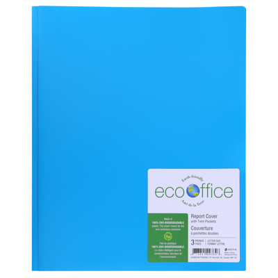 Duo-tang plastique rigide, attaches et pochettes, Bleu pâle