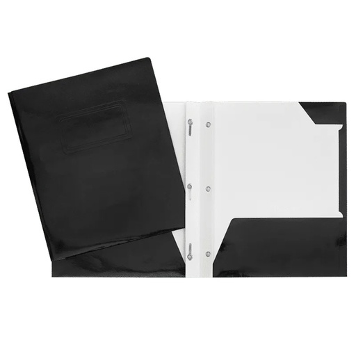 Laminated Cardboard Duo-tang with Fasteners and Pockets, Black