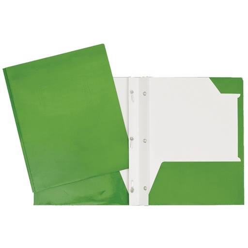 Laminated Cardboard Duo-tang with Fasteners and Pockets, Light Green
