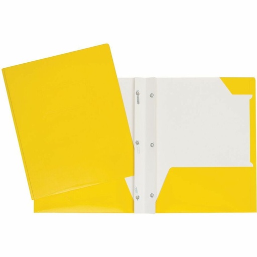 Laminated Cardboard Duo-tang with Fasteners and Pockets, Yellow