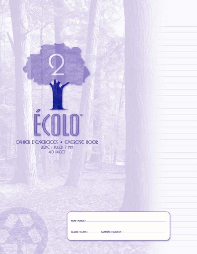 Cahier d'exercices Écolo #2, Ligné, 40 pages