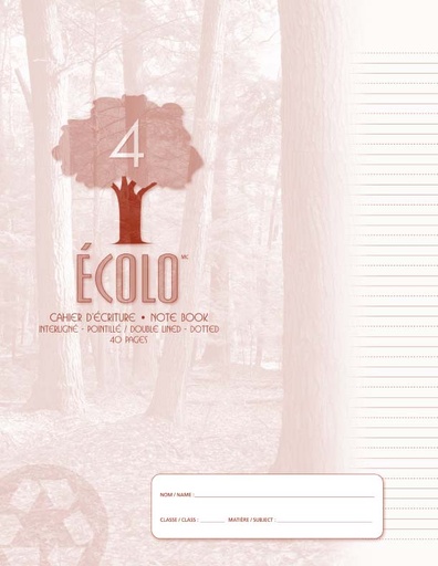 Cahier d'écriture Écolo #4, Interligné et pointillé 5 mm, 40 pages