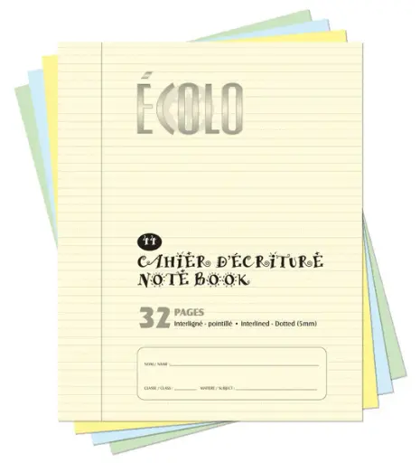 Cahier d'écriture Écolo #44, Interligné et pointillé, 32 pages, Ivoire