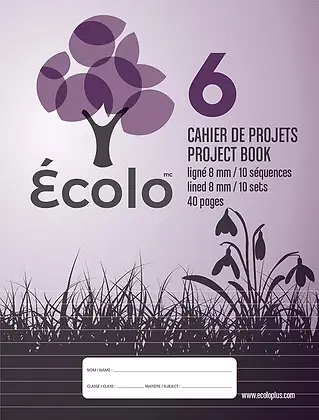 Cahier de projet Écolo #6, Ligné 8 mm au bas, 3 trous, 40 pages