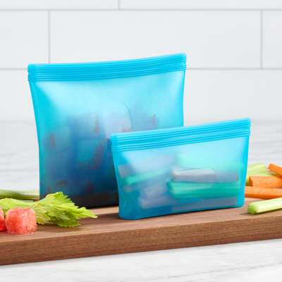 2 Eco Silicone Stand-up Food Bags, Blue 