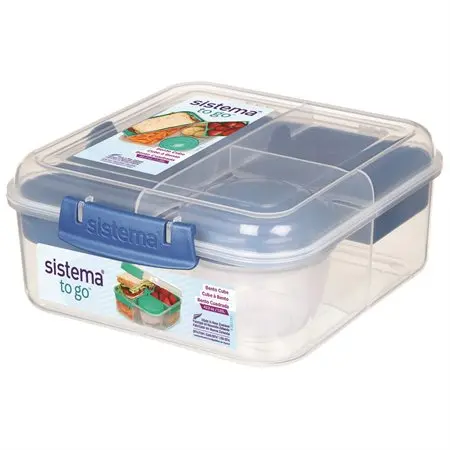 Contenant cubique bento TO GO?? de 1,25 L avec pot à yogourt Sistema, Coul. Ass.