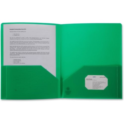 Duo-tang Oxford en plastique rigide attaches et pochettes, Vert