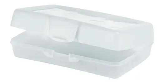 Hard plastic pencil box, reg., 8,4 x 5,6 x 2,5", Completely clear